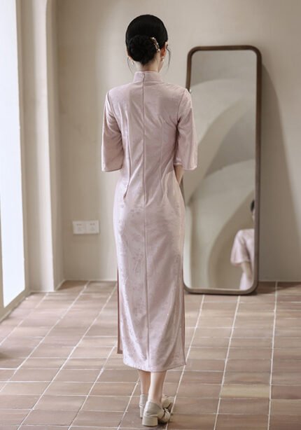 Pink Chinese Cheongsam Half Sleeve Dress