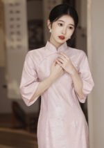 Pink Chinese Cheongsam Half Sleeve Dress