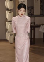 Pink Chinese Cheongsam Half Sleeve Dress