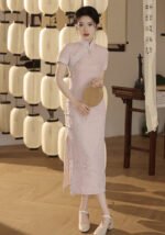 Pink Chinese Dress Lace Cheongsam