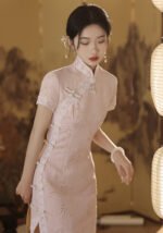 Pink Chinese Dress Lace Cheongsam