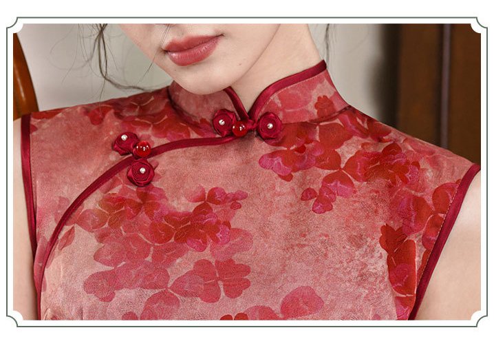 Red Cheongsam 2025 Summer Sleeveless Chinese Dress