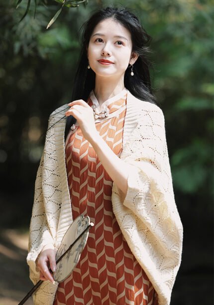 Beige Crochet Knit Cheongsam Wrap Shawl main image 1
