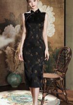 Sleeveless Black Cheongsam Dress Double-layer
