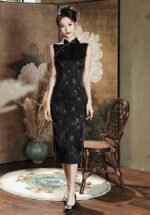 Sleeveless Black Cheongsam Dress Double-layer