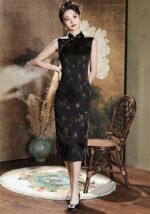 Sleeveless Black Cheongsam Dress Double-layer