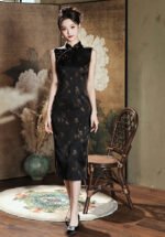 Sleeveless Black Cheongsam Dress Double-layer