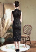 Sleeveless Black Cheongsam Dress Double-layer