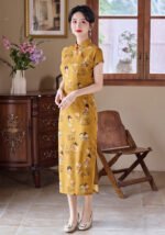 Tang Dynasty Pattern Cheongsam Chinese Yellow Dress