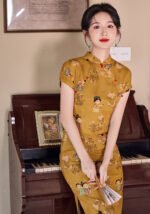 Tang Dynasty Pattern Cheongsam Chinese Yellow Dress