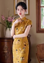 Tang Dynasty Pattern Cheongsam Chinese Yellow Dress