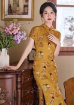 Tang Dynasty Pattern Cheongsam Chinese Yellow Dress