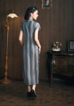 ​​Vintage Cheongsam Retro Frog Buttons Striped Qipao