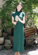 Vintage-Inspired Green Striped Cheongsam Qipao Dress