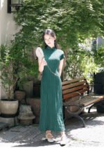 Vintage-Inspired Green Striped Cheongsam Qipao Dress