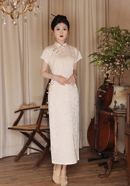 White Cheongsam Summer Retro Chinese Dress