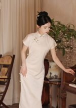 White Cheongsam Summer Retro Chinese Dress