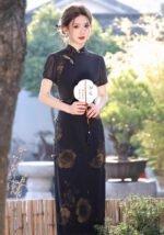 Black mesh cheongsam dress
