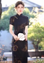 Black mesh cheongsam dress