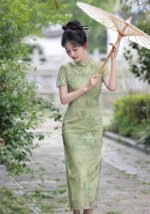 2025 Elegant Green Bamboo Cheongsam Dress