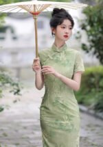 2025 Elegant Green Bamboo Cheongsam Dress