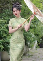 2025 Elegant Green Bamboo Cheongsam Dress