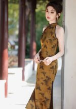 2025 Golden Butterfly Cheongsam Dress Sleeveless