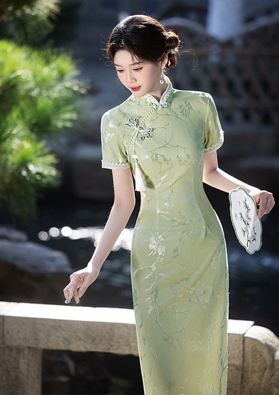 green emerald velvet dress Constance Bespoke Dress | Modern Red & Gold Phoenix Qipao main image 1