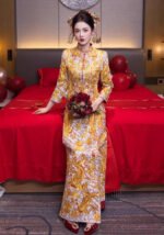 Chinese Bridal Qun Kua Dragon Phoenix Embroidery Gold