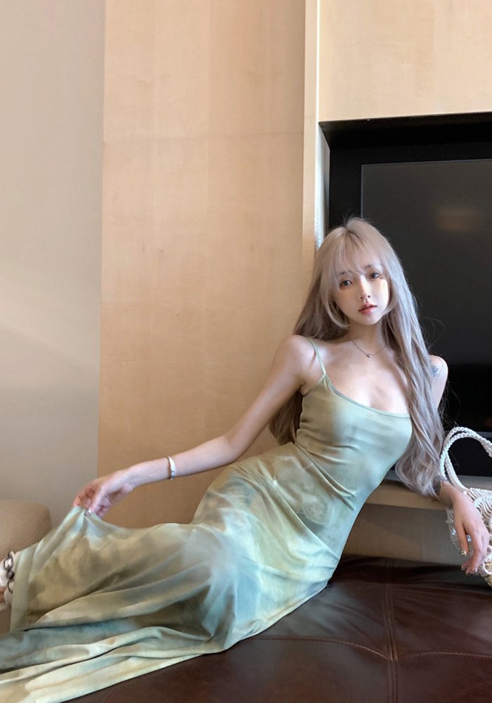 Beach Resort Green Ombre Spaghetti Strap Maxi Dress
