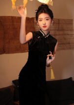 Black Cheongsam Dress Modern Elegant Summer Qipao