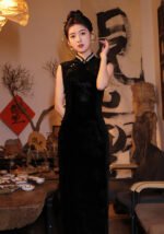Black Cheongsam Dress Modern Elegant Summer Qipao