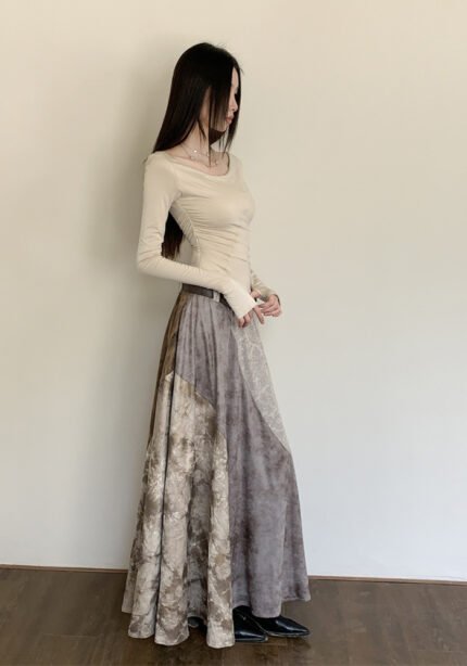 Bohemian Patchwork Maxi Skirt & Cream Stretch Top Set