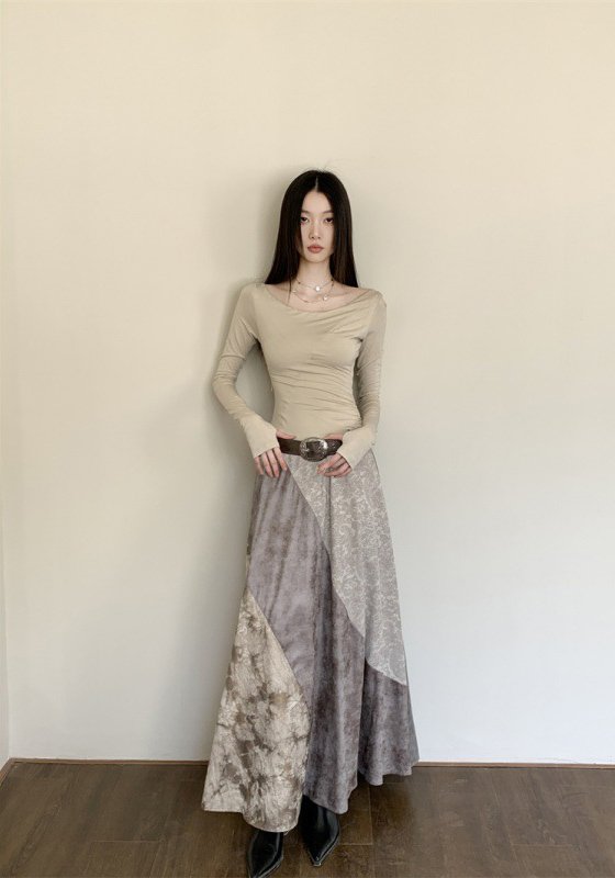 Bohemian Patchwork Maxi Skirt & Cream Stretch Top Set
