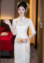 Bridal-Inspired White Lace Cheongsam Dress