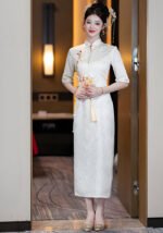 Bridal-Inspired White Lace Cheongsam Dress