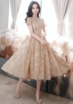 Charming Champagne Lace Cocktail Dress