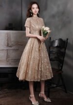 Charming Champagne Lace Cocktail Dress