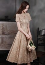 Charming Champagne Lace Cocktail Dress