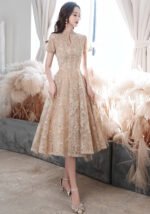 Charming Champagne Lace Cocktail Dress