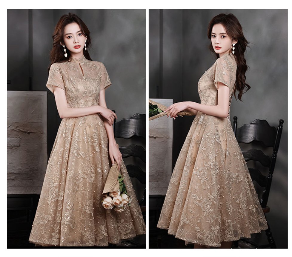 Charming Champagne Lace Cocktail Dress
