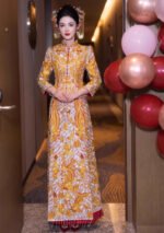 Chinese Bridal Qun Kua Dragon Phoenix Embroidery Gold