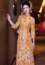 Chinese Bridal Qun Kua Dragon Phoenix Embroidery Gold