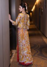 Chinese Bridal Qun Kua Dragon Phoenix Embroidery Gold