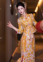 Chinese Bridal Qun Kua Dragon Phoenix Embroidery Gold