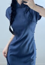 Classic Navy Blue Mandarin Collar Cheongsam
