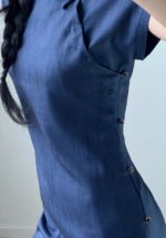 Classic Navy Blue Mandarin Collar Cheongsam
