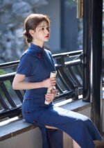 Classic Navy Blue Qipao Exquisite Traditional Chinese Dress