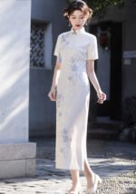 Elegant Ivory Mid-Length Cheongsam Embroidery Dress