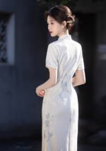 Elegant Ivory Mid-Length Cheongsam Embroidery Dress